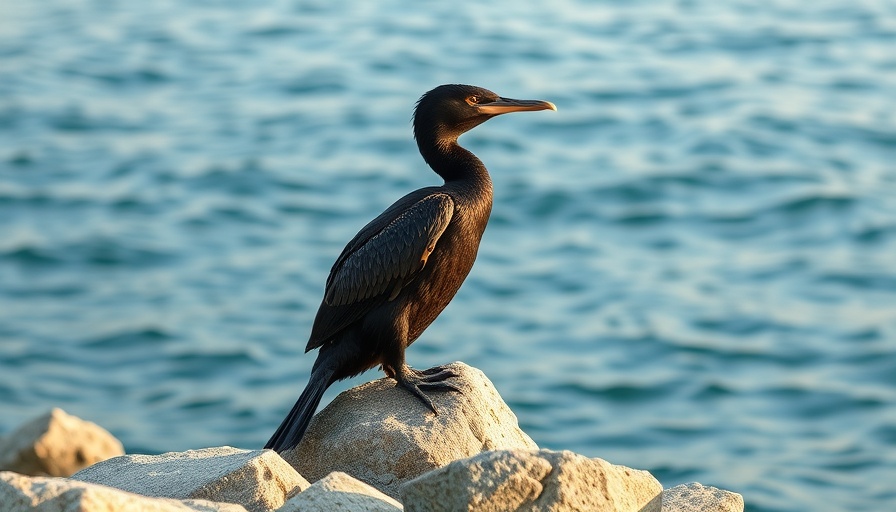 Cormorant bird on rocky Florida coast for outdoor activities.