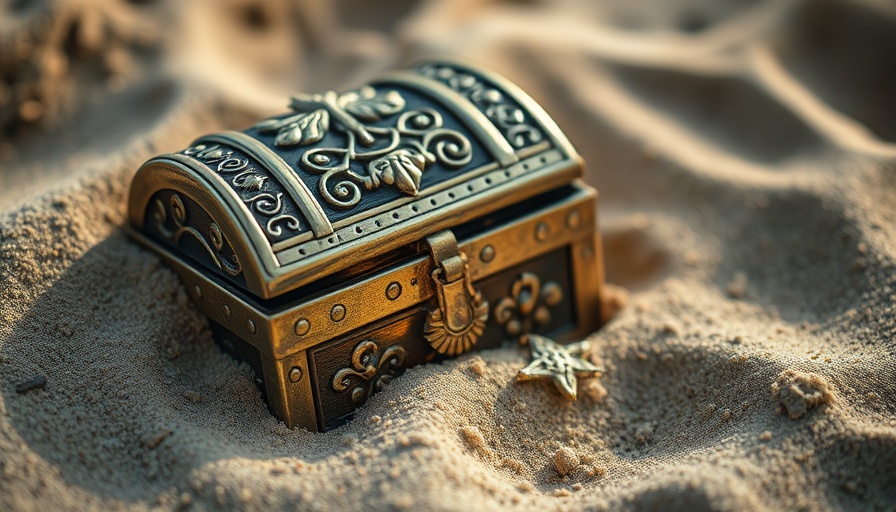 Ornate treasure chest partially buried in sand, symbolizing domain investment.