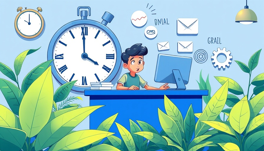 Cartoon of flexible work arrangements with clock and icons.