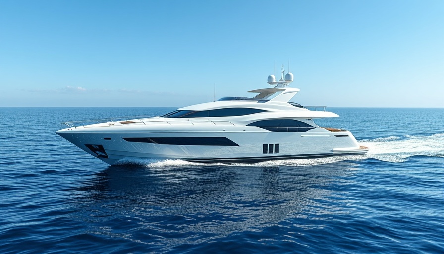Modern luxury yacht concept cruising in open sea with clear sky.