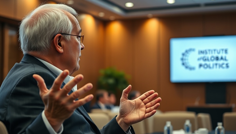 Elderly man in conference discussing work-from-home trends with interviewer.
