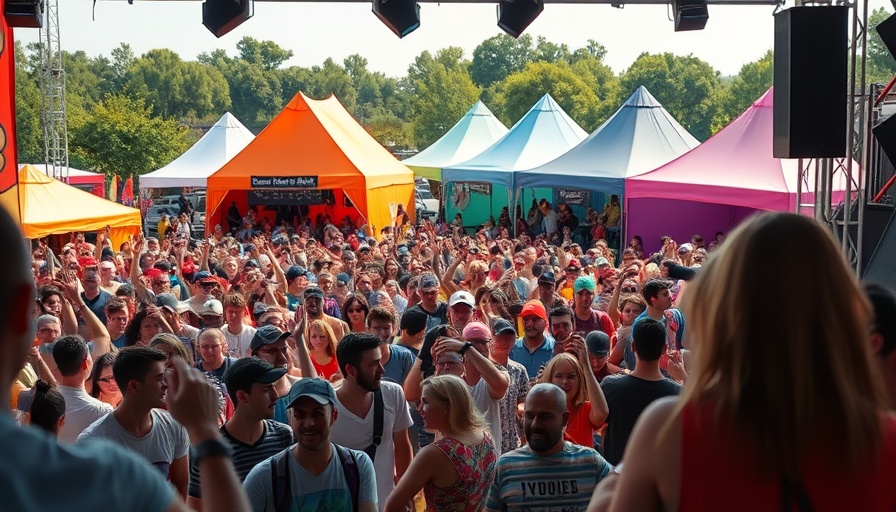 Lake Gaston Seafood Festival scene with crowd and colorful tents.