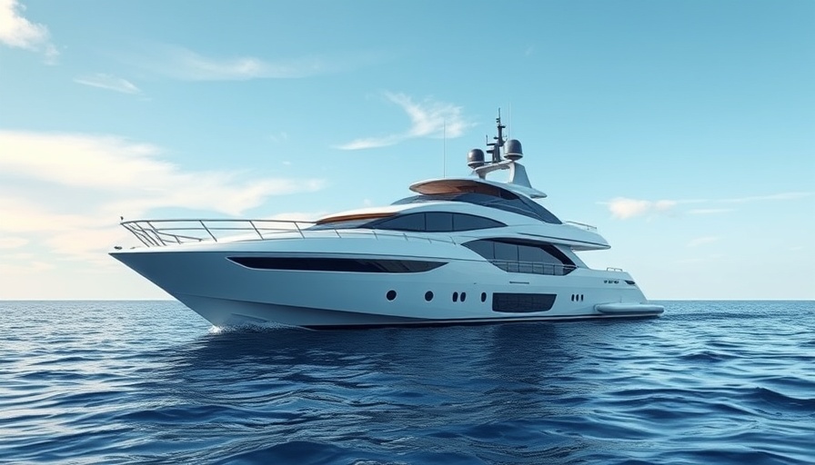 Modern luxury yacht on serene ocean under blue sky.