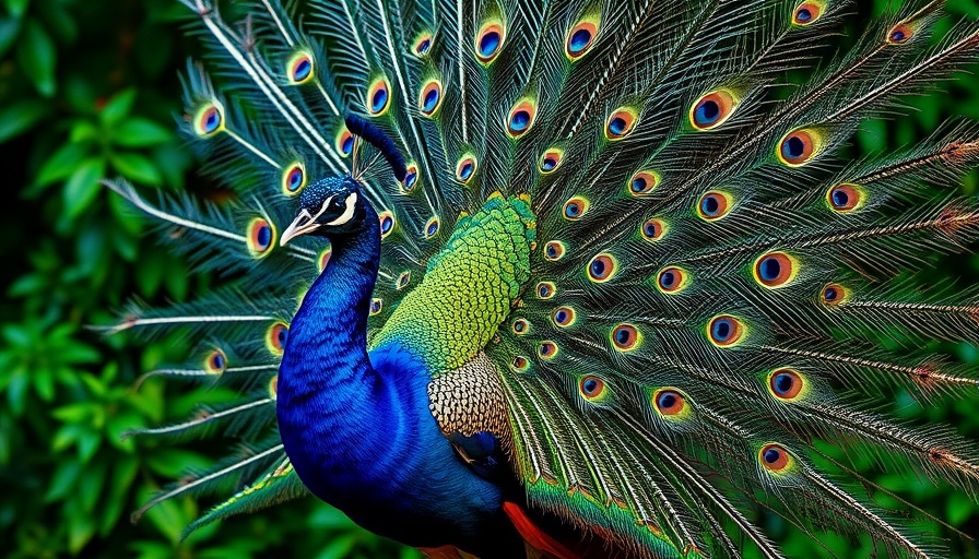 Vibrant peacock with full plumage reflecting evolutionary biology.