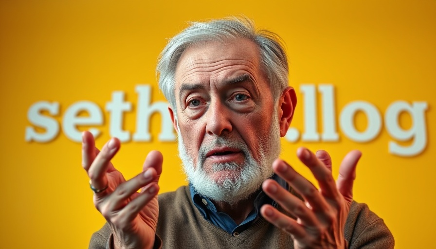 Thoughtful older man discussing passionately against vibrant yellow background.