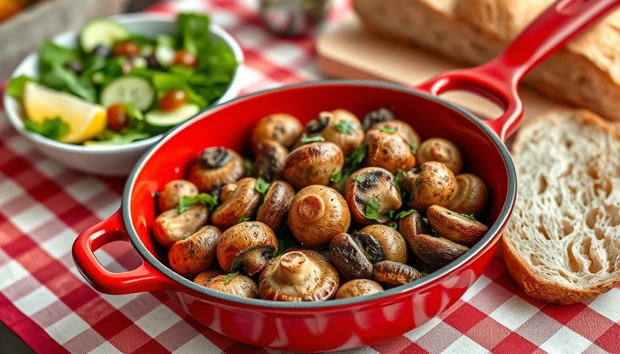 Mushroom recipes for fine dining, gourmet dish in red skillet