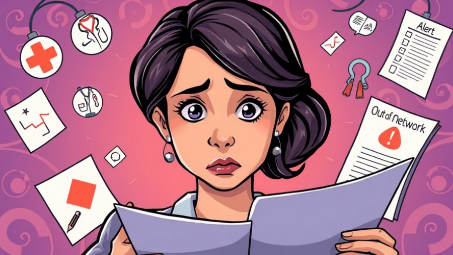 Concerned woman examines insurance policy changes with related icons.