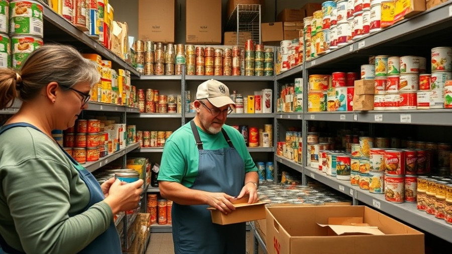 Volunteers organizing food at a pantry, highlighting SNAP cuts impact on food security.