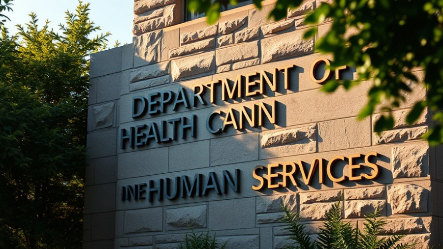 Department of Health and Human Services building signage in warm light.