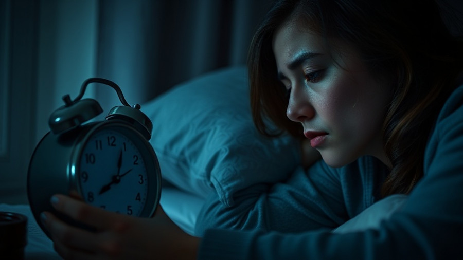 Tired woman struggles with insomnia, impacting heart disease risk.