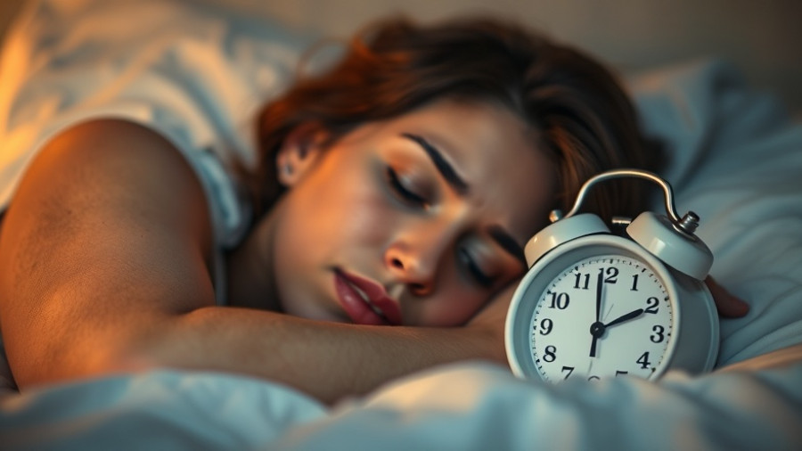 A woman in bed awake at 2 AM with artificial light, symbolism of heart disease risk.