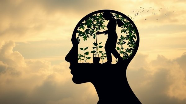 Creative depiction of smart stress leadership with symbolic head and growth.