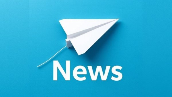 Stylized paper airplane illustration on blue background with news text.