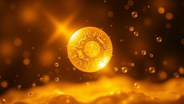 Glowing orb symbolizing lysosomal function and reverse aging.