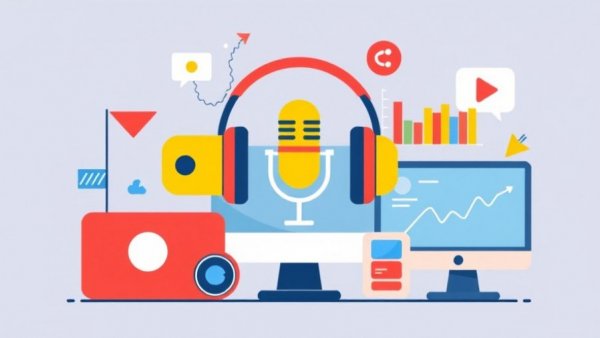 Stylized health news media graphic with microphones and charts.