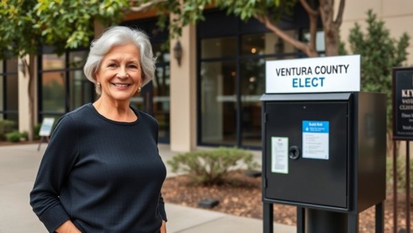 California Governor's Race Health Care Costs: Woman at Ventura County ballot drop.