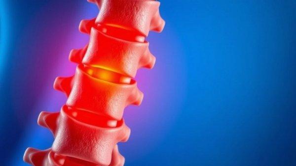 Illustration of spine showing osteoporosis effects.