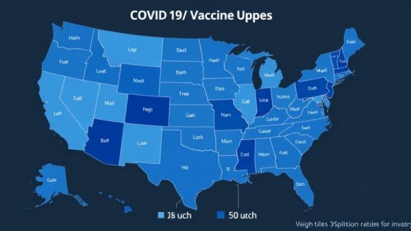 Map showing COVID vaccine uptake across the U.S., Northeast highest.