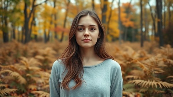 Lyme disease prevention: Woman in autumn forest surrounded by fall foliage.