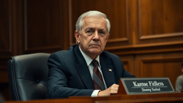 Serious man at a desk during Medicare Advantage hearing.