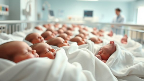 Newborn babies swaddled in a hospital nursery related to Trump's birth rate policies.