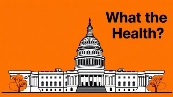 U.S. Capitol illustration with 'What the Health?' text on orange.