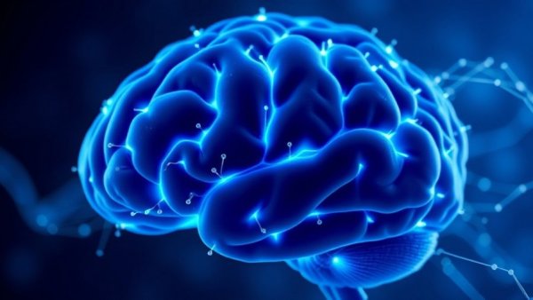 Digital brain illustrating epilepsy treatment with glowing signals.