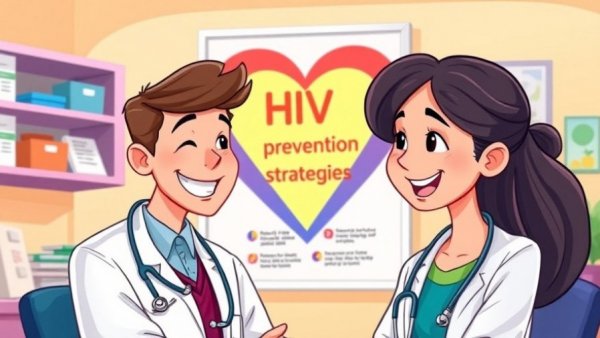 Doctor and patient discuss HIV prevention strategies in a colorful office.