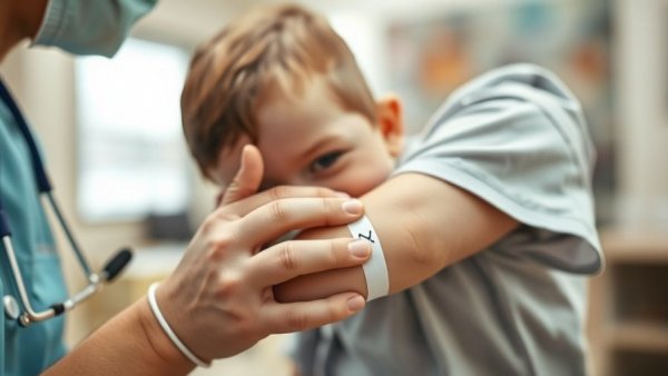 Caregiver with child showing bandage after vaccination, CDC childhood vaccine recommendations.