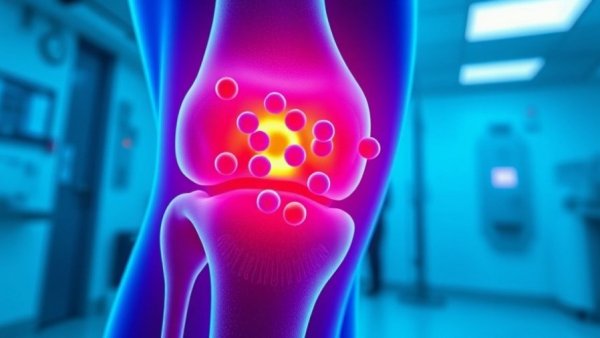 Illustration of magnetic nanoparticles for bone cancer treatment in knee.