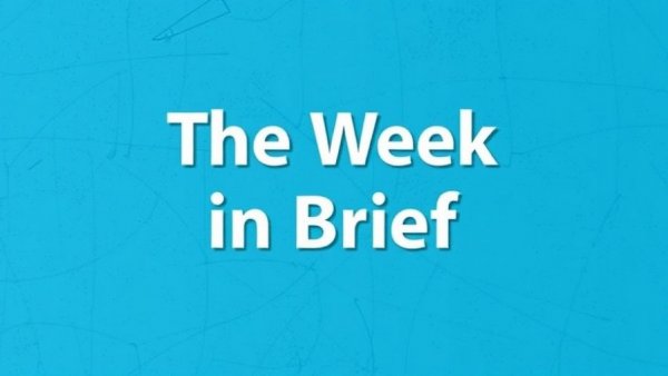 Graphic with blue background, paper airplane, and 'The Week in Brief' text