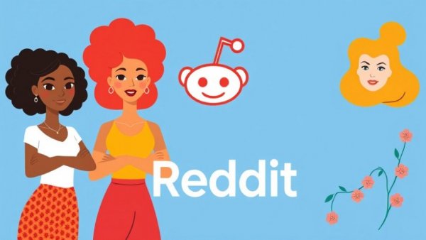 Illustration of diverse women and Reddit logo, representing best women's groups on Reddit.