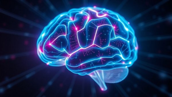 Vibrant luminescent brain symbolizing OTULIN master regulator brain aging.