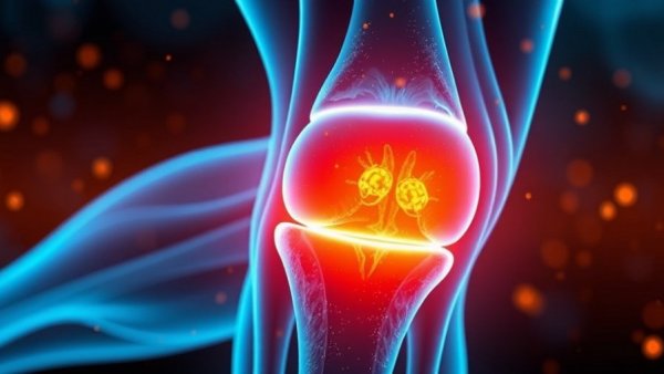 Futuristic knee joint illustration showing regrow cartilage treatment effects.