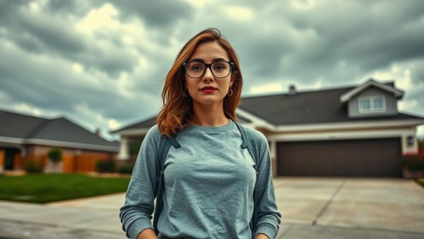 Woman standing outside a suburban house, Medicaid gene therapy payment model concept.