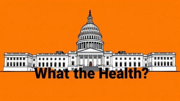 Illustrative U.S. Capitol with health slogan, modern style.