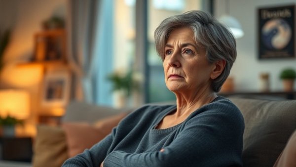 Middle-aged woman reflecting on lost libido during menopause.