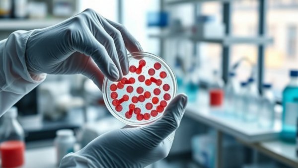 Scientist handling petri dish examining cells related to COVID long-term effects.