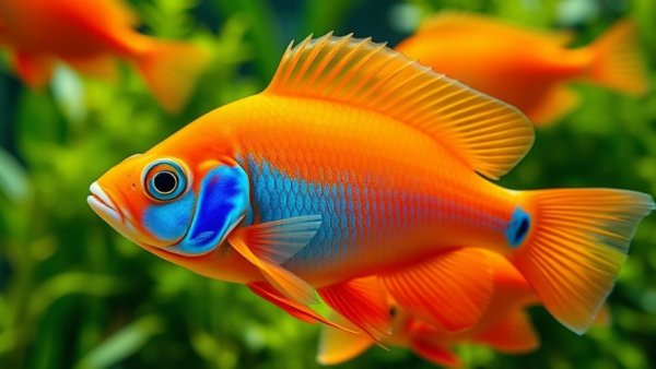 Colorful fish swimming in a vivid green underwater scene.