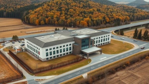 Unicoi County Hospital's flood risk area with rural backdrop.