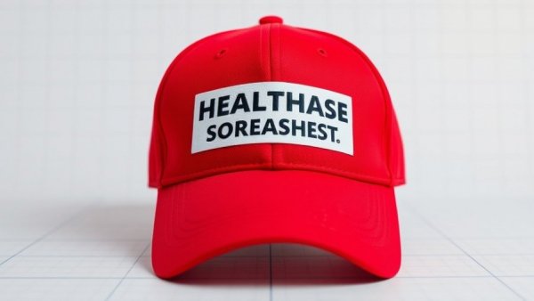 MAHA healthcare initiative red cap with healthcare slogan on grid background.