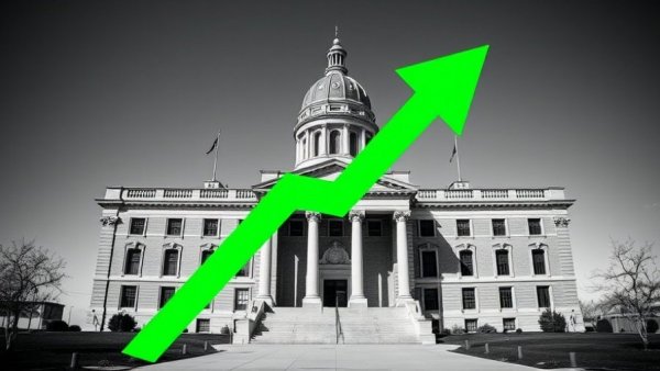 Wyoming Capitol vintage photo with growth arrow indicating Rural Health Funding Perpetuity