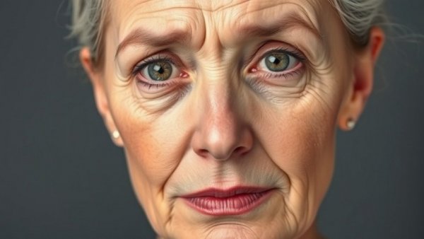 Contrasting aging and youthful skin on a woman's face highlighting fear of aging.