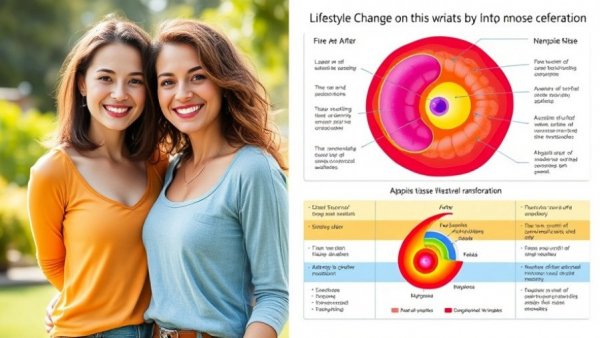 Comparison of woman before and after lifestyle changes with hormonal chart.