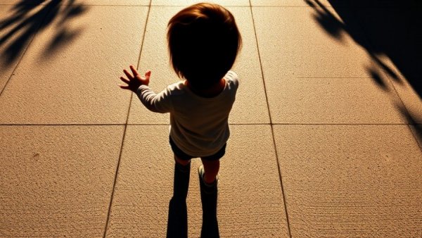 Silhouette of child holding hands on pavement, reunite with his children theme.
