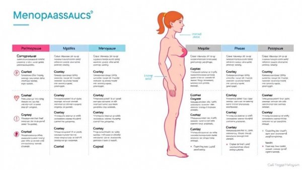 Infographic on perimenopause and menopause stages, symptoms chart.