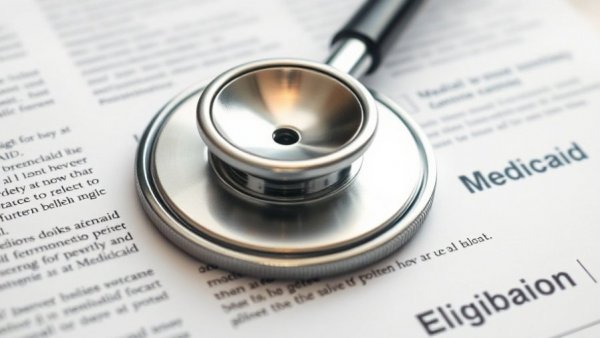 Medicaid Eligibility document and stethoscope close-up, relevant to Trump's hunt for undocumented Medicaid enrollees.
