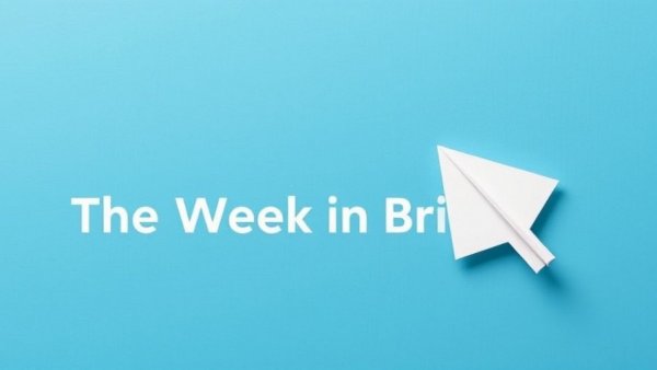 Textured blue background with paper airplane and 'The Week in Brief' text.