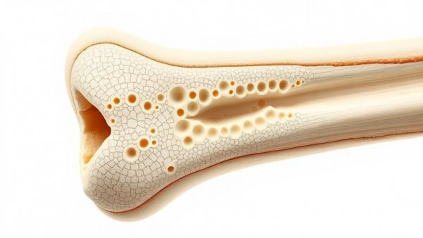 Detailed bone structure cross-section highlights density variations in human femur.