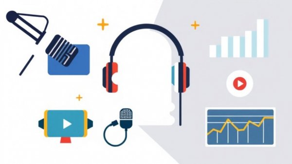 Stylized graphic on health news podcast with headphones and mics.